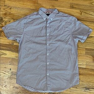 Denim & Flower White Short-Sleeve Button-Down with Navy Micro Dot Print